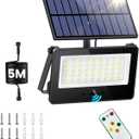 Solar Flood Lights Outdoor Waterproof with Remote Control, 1000LM 6500K 4 Modes 16.4FT Cable Solar Motion Flood Lights for Outside Wall Garage Shed Patio Yard Porch Garden Decor(Cool White)