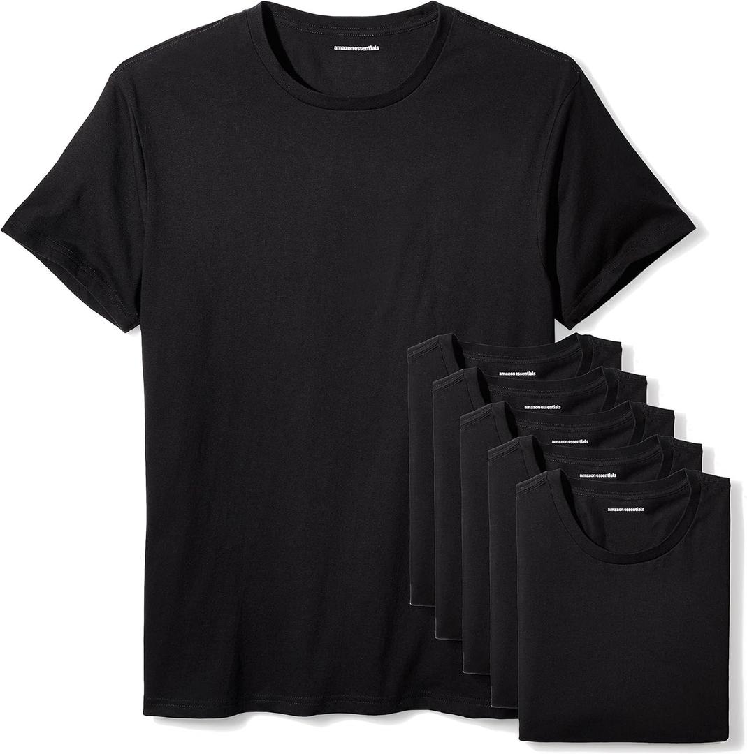 Amazon Essentials Men's Cotton Crew Neck Undershirts, Versatile Soft Basics, Pack of 6 (Large, Black)