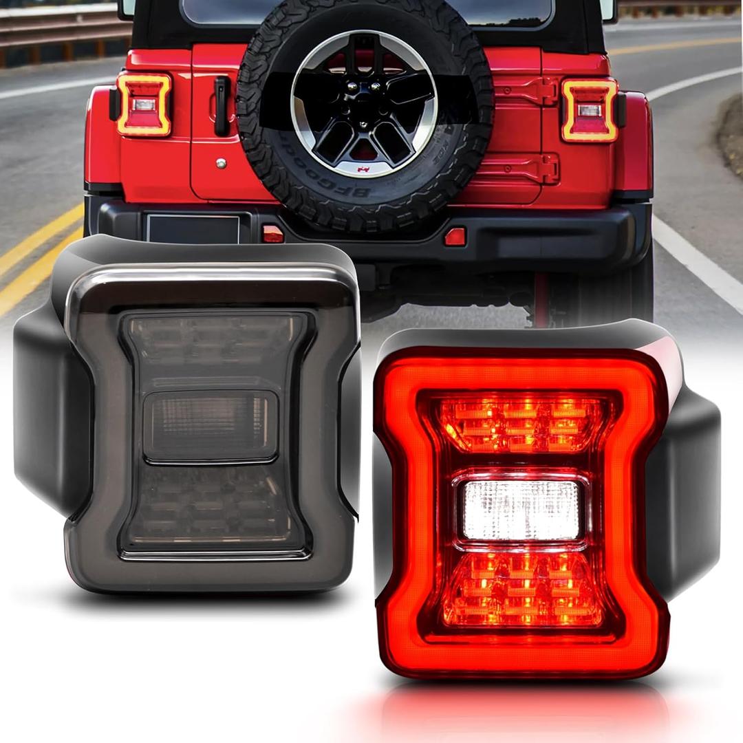 Full LED Tail Light Fit for 2018 2019 2020 2021 2022 2023 Jeep Wrangler JL(For Stock Halogen Model to Upgrade to FULL LED),LED Rear Light Set Brake Lamp Tail Lamp Assembly,Smoked Lens