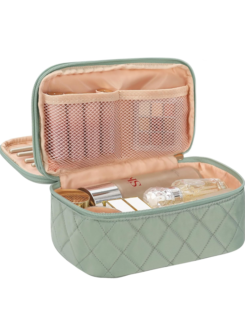 Relavel Small Makeup Bag, Travel Cosmetic Bag Make Up Pouch, Small Makeup Organizer Bag for Women, Waterproof Handbag Toiletry Bag Essentials for Daily Use (Green)