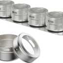 Vetacsion Set of 16 Magnetic Spice Tins with 4 Metal Wall-Plates,100 Preprinted Seasoning Label Stickers,2 Styles for 3 oz Herb Jars