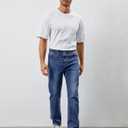 Mens Elastic Waist Jeans Relaxed Fit Stretch Denim Pants Straight Leg Jean with Zipper (Blue, XL)