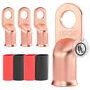 AIRIC UL Listed 1/0 AWG - 3/8" Battery Cable Lugs, Heat Shrink Ring Terminals End, Copper Cable Ends, Wiring Connector Terminal, Electrical Crimp Connectors, Wire Lug for 1/0 Gauge Wires, 4 PCS