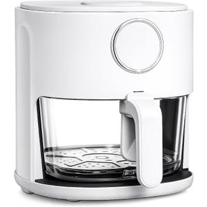 COOK WITH COLOR Colorful 1200W 4Qt Air Fryer: Glass Basket, Dishwasher Safe, 60min Timer, 6 Presets, Temp Control 175F-400F, 4 QT, Linen White, Medium