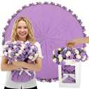Hahafelt 59 Inch Crochet Flowers Bouquet Mother's Day Rose Blanket with Gift Bag for Mom Wife Grandma Women Handmade Knitted Throw Blanket Soft Lightweight Romantic Gifts for Birthday, Wedding(Purple)
