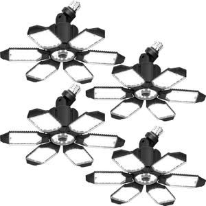LED Garage Light Super Bright 15000LM LED Shop Ceiling Lights 6500K Garage Lighting, 360&180 Adjustable Basement Lights with 6 Deformable Panels Screw in E26 E27 Socket for Storage Attic, 4 Pack