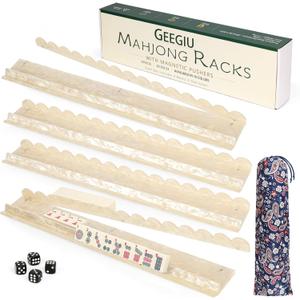 Pearl Shell Mahjong Racks with Magnetic Pushers Set of 4, 20 Inch Acrylic American Mahjong Tile Racks, Premium Mahjong Accessories Gift for Mahjong Lovers