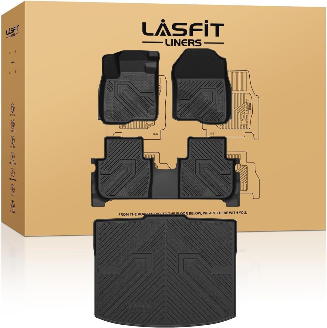 LASFIT Full Set Floor Mats for Honda CR-V 2026 2025 2024 2023 (Gasoline Only), All Weather TPE Custom Fit Floor Liners 1st & 2nd Row & Cargo Mat (Lower Position)