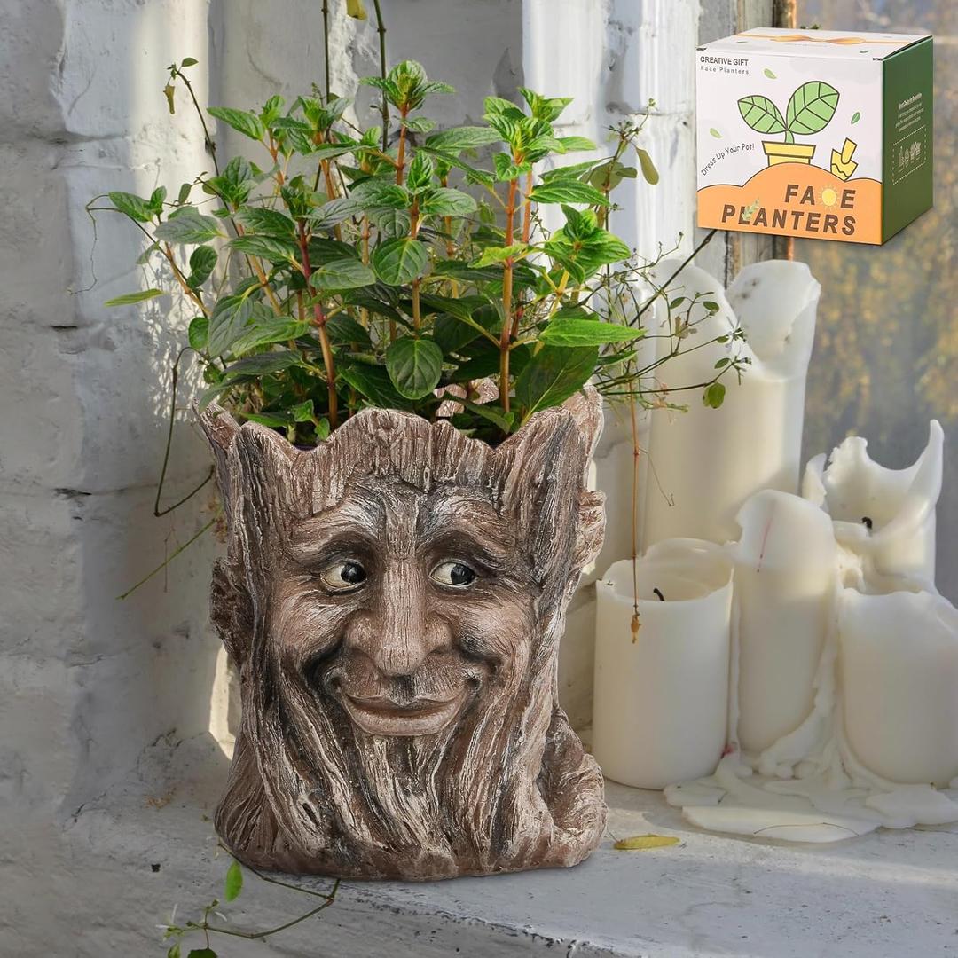vomiceak Face Planter with Funny Smile - Unique Head Planters for Indoor Outdoor Plants with Drainage Hole, Cute Plant Pots for Succulents, Creative Flower Pots as Gifts for Women and Men (Brown Man)