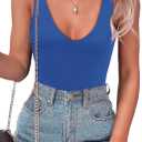 SAUNGKUAI Womens Bodysuit Sexy Plunge Deep V Neck Backless Sleeveless Tank Thong Body Suits Outfits for Going Out (Royal Blue), Small