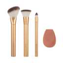 EcoTools Precious Metals Face Blend & Sculpt Set, Makeup Brush Set For Foundation, Concealer, & Powder, Makeup Sponge, Eco-Friendly, Recycled Aluminum, Chrome, Cruelty-Free, 4 Piece Set