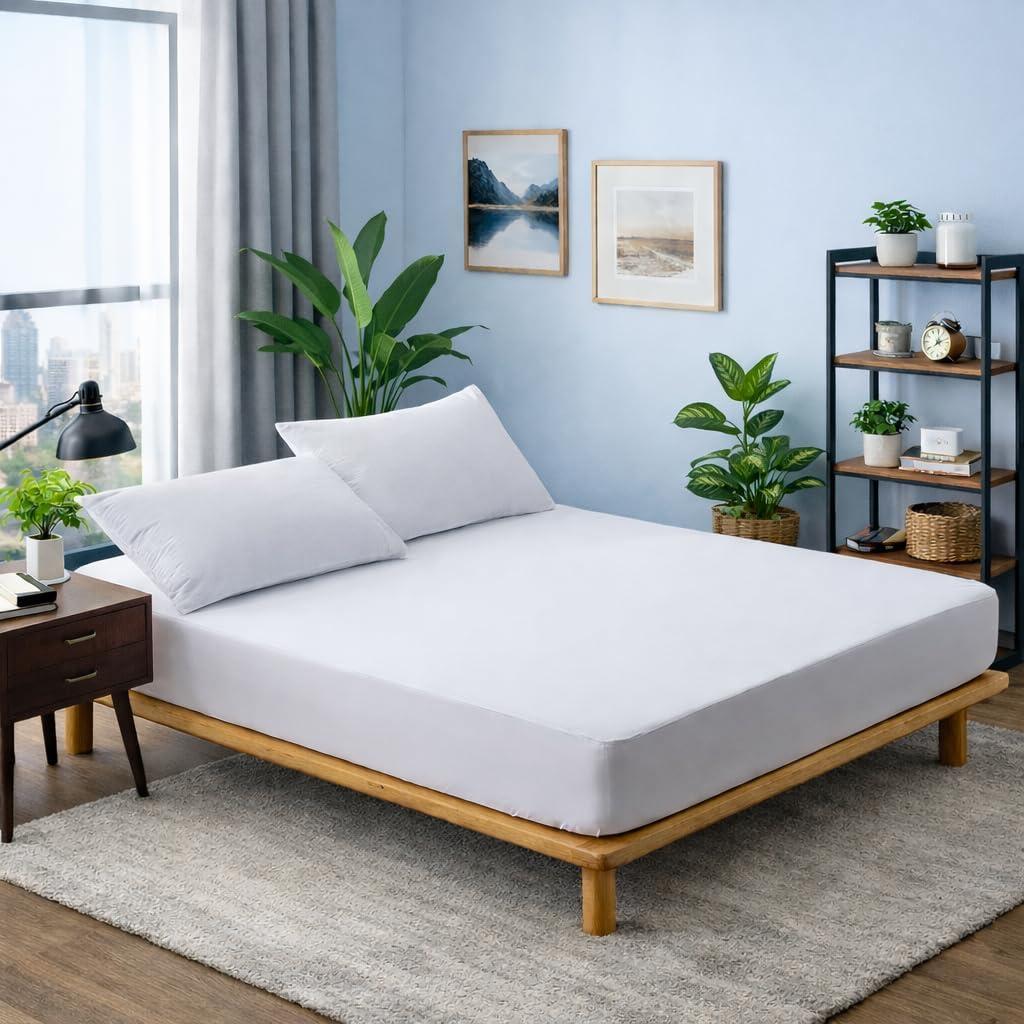 Comfort Beddings 100% Organic Cotton Mattress Protector Twin XL Size Mattress Cover 250GSM, Waterproof, Noiseless Fitted Bed Cover Protector with 8"-18" Deep Pocket (White)