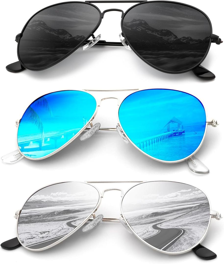 Aviator Sunglasses Polarized Sun-Glasses: Aviators Sunglasses for Men Women with UV Protection for Driving (A06 Black/Blue/Silver)