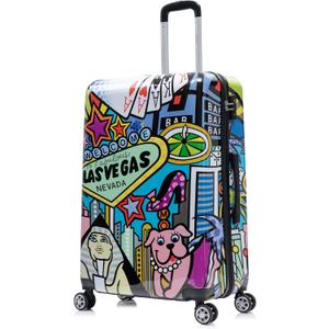 InUSA Las Vegas Print Luggage with Spinner Wheels | Durable Lightweight Hardside Suitcase | Travel Bag with Handle and Trolley | 28-Inch Large Checked luggage (Cities)