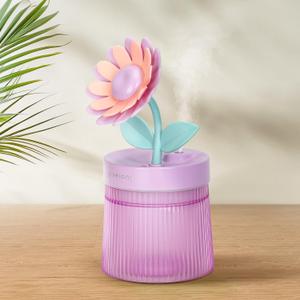 Cute Flower Mini Humidifier, 260ml Sunflower Desktop Humidifiers for Bedroom, Portable Small Cool Mist Humidification for Home, Baby Nursery, Office & Indoor Plants, USB Powered (Purple)