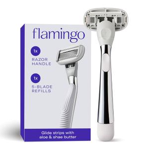 Flamingo Razors for Women, 1 Razor (Polished Chrome) Handle and 1 Razor Blade Refill