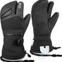MCTi Snowboard Gloves with Wrist Guard 3-Finger Waterproof Mittens for Winter Snow Skiing (XX-Large, Black)