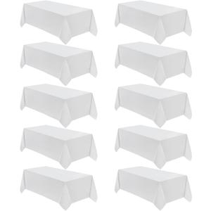 VidaFete Table Cloth 10 Pack 90 * 156inch Rectangle Tablecloth Polyester, Stain Wrinkle Resistant Polyester Dining Table Cover for Kitchen Dinning Party Wedding Rectangular Tabletop Decoration(White)