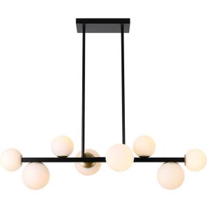 8 Lights Mid Century Modern Chandelier Black and Gold Linear Chandelier Dining Room Light Fixtures Over Table Clear Glass Globe Sputnik Chandelier for Living Room Kitchen Island