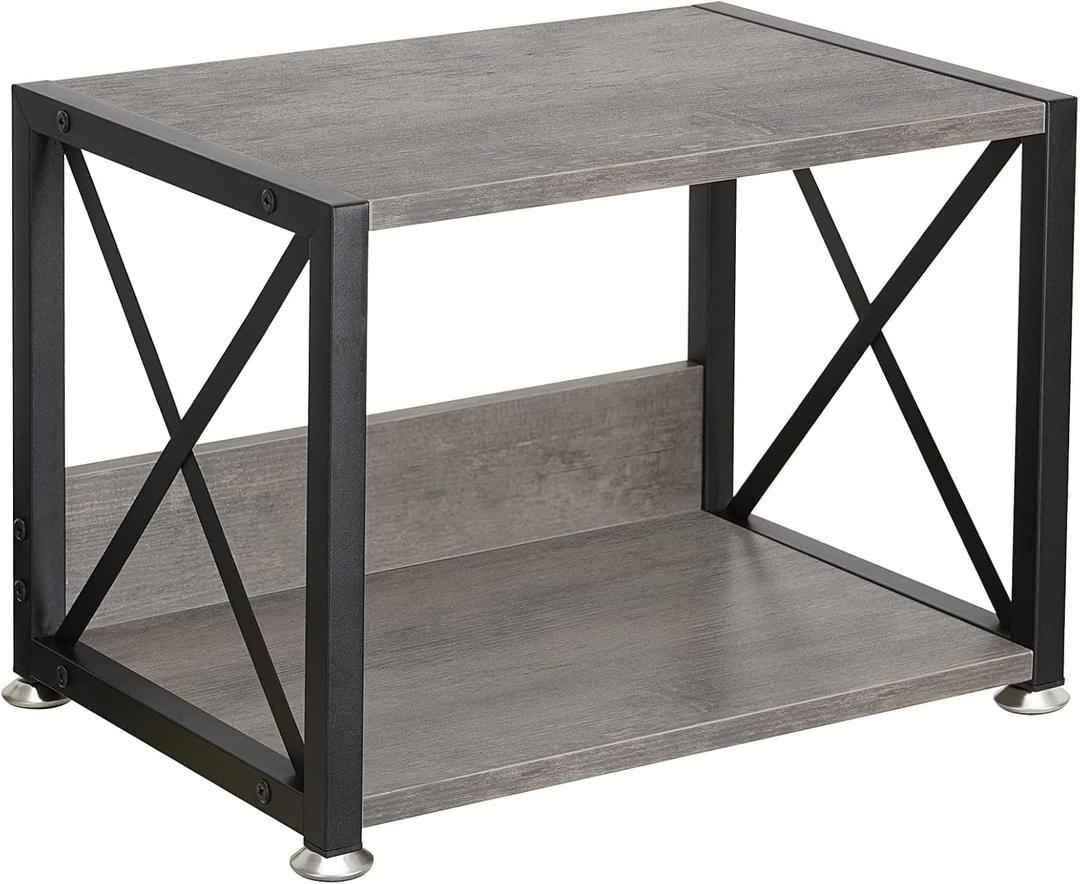 Giikin Desktop Printer Stand with 2 Tier Wood Storage Shelves, Multi-Purpose Desk Organizer for Fax Machine, Scanner, Files, Books, Printer Shelf with Adjustable Anti-Skid Feet (Gray)