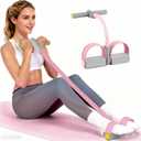 Pedal Resistance Bands with Handles, Durable 6-Tubes Multifunction Pedal Resistance Band, Natural Rubber Foot Pedal Resistance Bands, Fitness Resistance Bands for Abdomen, Waist, Arm, Leg (Pink)