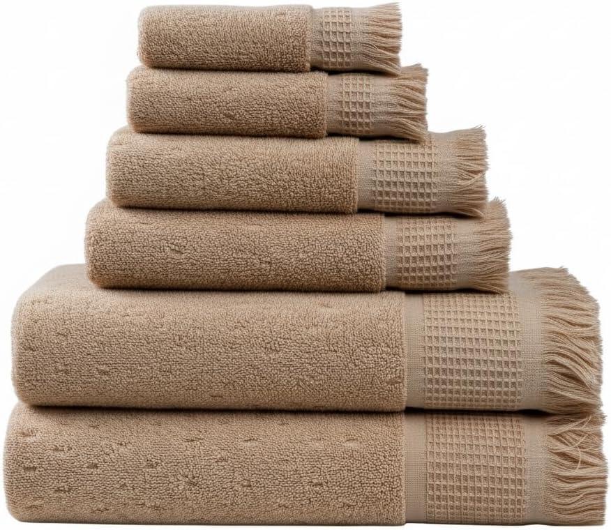 SOFE H&L | NADIAS Luxury Turkish Cotton Towel Set of 6 (2 Bath Towels 2 Hand Towels 2 Wash Cloths) Moon | Light, Premium, Soft, Durable, Absorbent - Hotel Quality Towel Set for Bathroom