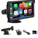 7 Inch HD IPS Touchscreen Wireless CarPlay & Android Auto, Voice Control with HD Night Vision Waterproof Backup Camera, Plug and Play Universal for All Vehicles