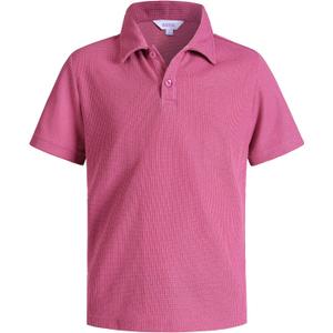 Boys Casual Polo Shirt Short Sleeve Waffle Solid Collared Shirts for Kids Aged 8 Years