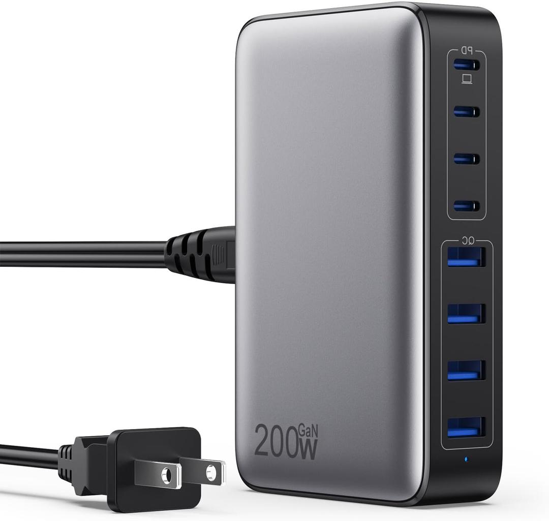 USB C Charger 200W USB C Charger Block,Upgraded GaN III 8-Port Fast Charging Station Hub,PD 65W Laptop Charger Adapter Compatible with MacBook Pro/Air,DELL,Steam Deck,iPhone 16/15/14,Galaxy S23/22 etc (black)