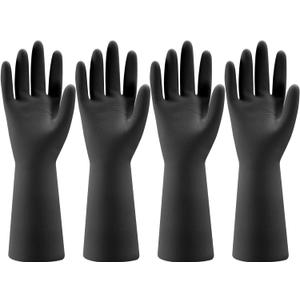 Bamllum 4 Pairs Rubber Kitchen Dishwashing Gloves - Reusable Household Cleaning Gloves for Washing Dishes and Cleaning Tasks, Flexible Long-lasting and Non-Slip (Medium, Black)