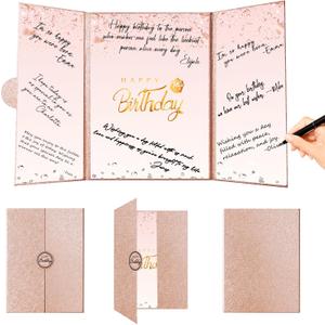 Crenics Rose Gold Happy Birthday Decorations, Creative Birthday Guest Sign in Book Alternative, Birthday Signature Book 18" x 12", Great Birthday Gifts for Women or Girls