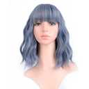 VCKOVCKO Wavy Wig Short Bob Wigs With Air Bangs Shoulder Length Women's Short Wig Curly Wavy Synthetic Cosplay Wig Pastel Bob Wig for Girl Colorful Costume Wigs(12", Mix Blue)