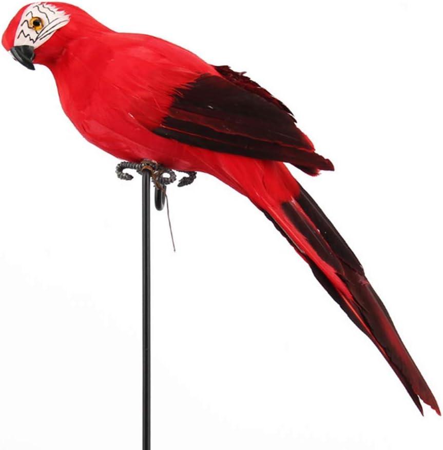 LWINGFLYER Red Artificial Parrot Life Size Foam Feather Parrot Macaw Birds for Decoration Costume Shoulder Ornament Modern Home Garden Party Decor (13.8inch/35cm)