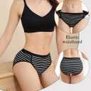 Women Cotton Cheeky Underwear - French High Cut Striped Panties (S)
