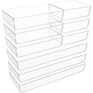 Clear Plastic Drawer Organizer Set for Kitchen, Bathroom, Office, Cosmetics & Tools - Multifunctional Storage Trays with Adjustable Dividers, Space-Saving Transparent Design (Clear, 9 Pcs)
