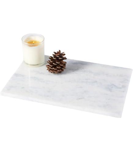 Hushee White Marble Board for Kitchen Marble Serving Tray 1 pcs and Non Slip Feet Pastry Cheese Tray Cutting Board for Pizza Bread Cake Baking Display