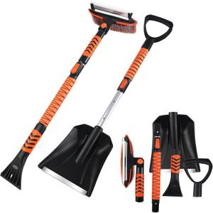 42'' Ice Scraper and Extendable Snow Brush Emergency Snow Shovel Snow Broom with Foam Grip 180 Pivoting Brush Head Snow Scraper for Cars, Trucks, SUVs, Vehicle
