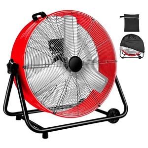 WARMLREC Industrial Fan 24 Inch Heavy Duty Drum 3 Speed 8800 CFM Air Circulation High Velocity Fan For Warehouse, Workshop, Factory, Commercial, Residential and Greenhouse Red