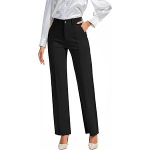 FUNYYZO Office Dress Pants for Women Stretch High Waisted Casual Business Long Trousers with Deep Pockets (Black, L)