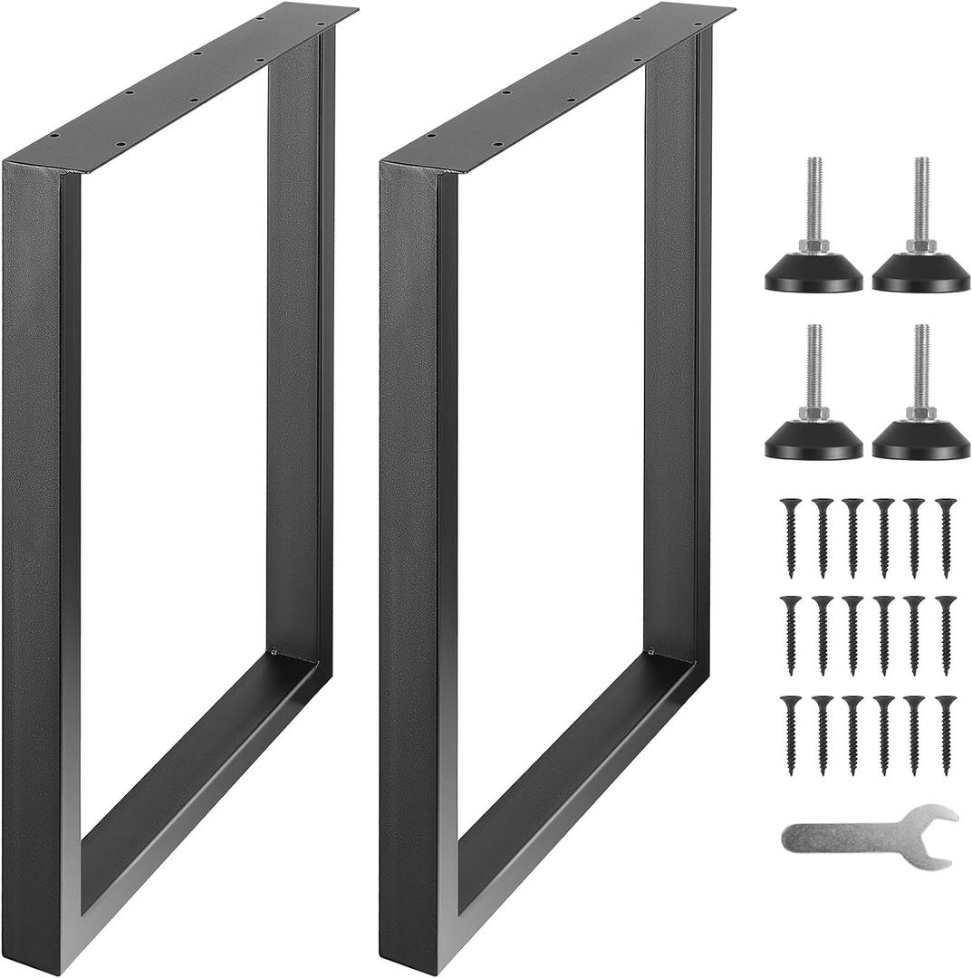 VEVOR 28 Inch Adjustable Furniture Legs, Square Reinforced Steel Office Table Legs Set of 2 for DIY, Max Load 1000 lbs Heavy Duty Desk Legs, Quick Instalation & Rich Accessories Legs Black