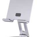 Phone Stand for Desk, 360 Rotating Dual Adjustable Foldable Holder, Heavy Solid All-Aluminum Base Anti-Slip Stable Support for Home Office Study, Fits iPhone Galaxy 4-8" Phones (Grey)
