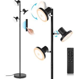 SIBRILLE 36W LED Tree Floor Lamp, Modern Dimmable Standing Lamp with Remote & Touch Control, 4 Color Temperatures, 3 Rotatable LED Light Floor Lamps for Living Room, Bedroom, Office