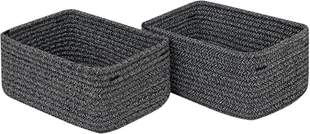 CubesLand Mixed Black Baskets Bins for Organizing,Small Woven Storage Baskets for Shelves,Cute Closet Cube Bins Set 2,Baby Nursery Cube Organizer Toys Basket Bin,Home Decor Organization Bins