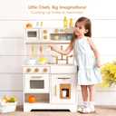Wooden Play Kitchen for Kids with Ice Maker Small White Pretend Kitchen Set with Sink, Stove, Oven & Microwave, Utensils and Storage, Montessori Role-Play Toy, Gift for Toddlers Ages 3+