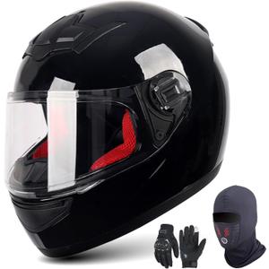 Motorcycle Full Face Helmet ECE Approved, Lightweight ABS Shell, Motorbike Racing Street Bike Helmets for Adults with Visor
 (Medium, Bright Black)