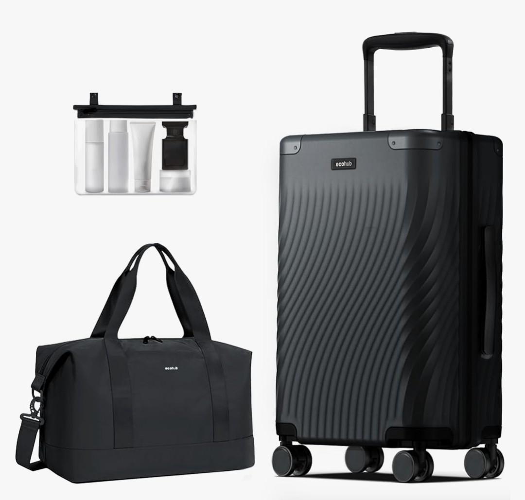 ECOHUB Hardside Expandable Carry On Luggage, 20" Rolling Luggage 22x14x9 Airline Approved with Spinner Wheels & TSA Lock, Lightweight Small Hardshell Travel Suitcase Valises, 20inch Carry-on Black