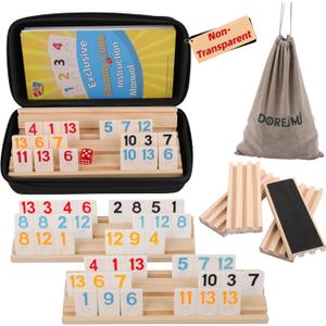 Doreimi Non-Transparent Rummy Cube Game Set 6 Players 2026-162 Tiles, 6 Anti-Slip Wooden Racks/Trays, Dual Storage Travel Friendly Board Game for Adults Kids, Gift for Grandparents Family Game Night