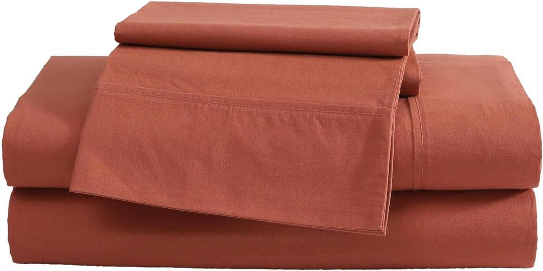 Eddie Bauer - Full Sheet Set, Washed Percale Bedding Set with Deep Pockets, Super Soft, 100% Luxury Cotton with Smooth Percale Weave (Percale Orange, Full)