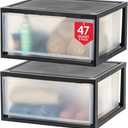 IRIS USA 2-Pack, 47 Qt. Extra Large Stacking Drawer Organizer, Black
