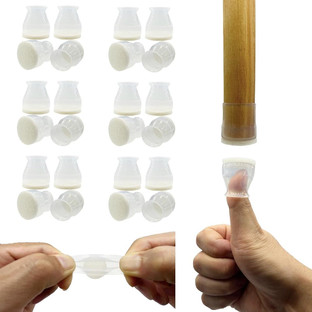 Small Fit 15/16to 1 7/32Chair Leg Caps Floor Protectors Furniture Leg Feet Protective Cover, Chair Leg Protectors for Hardwood Floors, Silicone Furniture Pads with Felt, Slide No Scratches No Noise (24pack-semi-transparent)